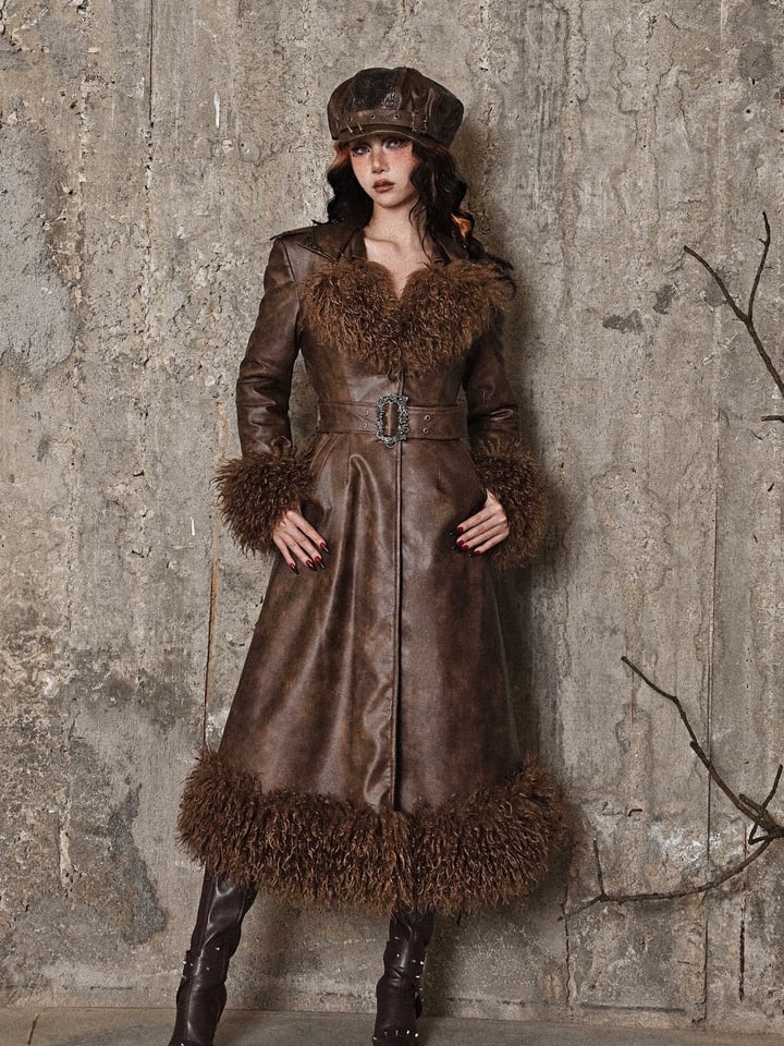 Brown Vintage Mailard Winter Padded Coat Leather Fabric