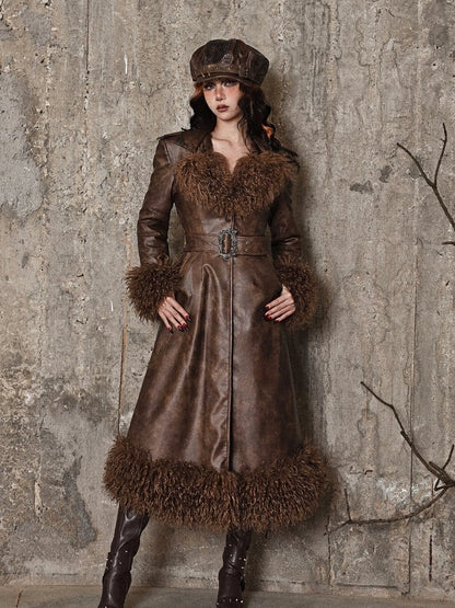 Brown Vintage Mailard Winter Padded Coat Leather Fabric