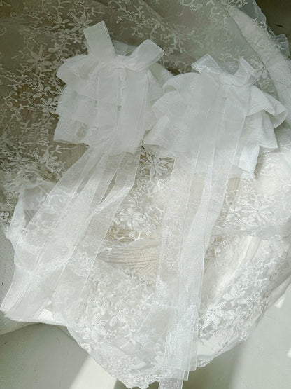 Ribbon with Layered White Bow Lace Cuffs Wrist