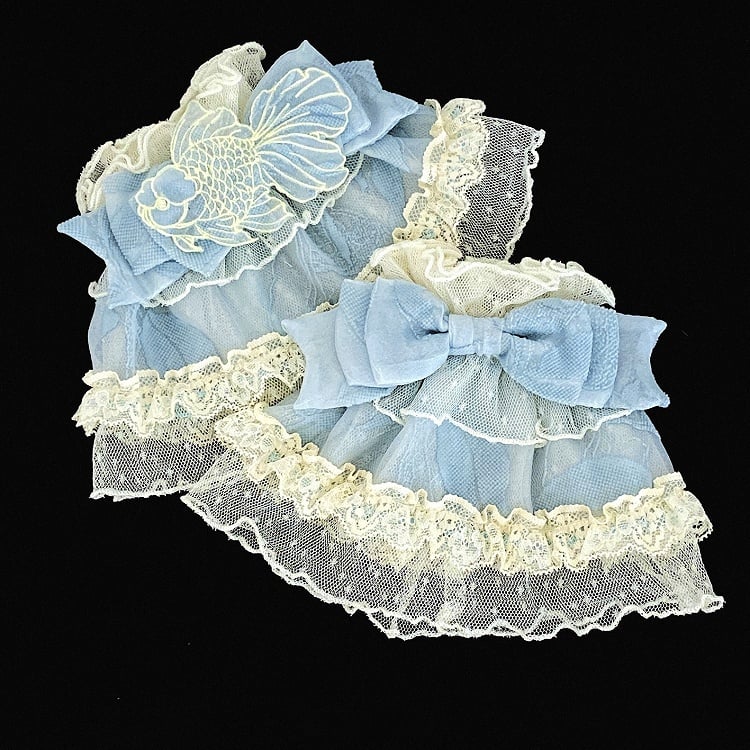 Trim Pink/Blue/Green Embroidery Wrist Lolita and Goldfish with Bow Sweet Cuffs Lace
