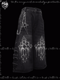 Weite Jeans mit Saum, dunkelgrau, Kreuzdruck, Distressed-Löcher