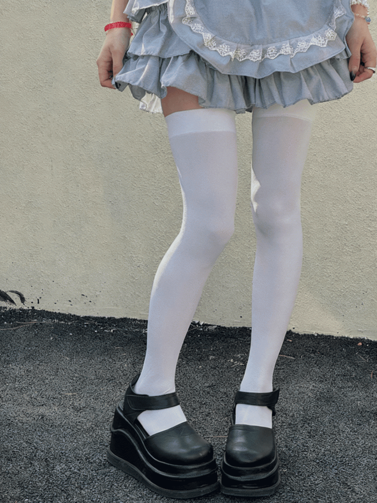 Velvet Stockings Creamy 70CM White/White/Black