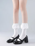 White/Black Lolita Ruffles Cutout Socks Lace Mid-Calf