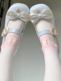 Schleife mit Design Cake Blue - Absatz Layered Lolita Schuhe Schnalle Pumps Light Low Cute