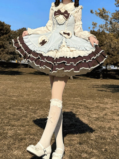 Dress Ruffles Lace Chocolate Patch Bow Mint with Lolita JSK Sweet Green Heart Embellished and