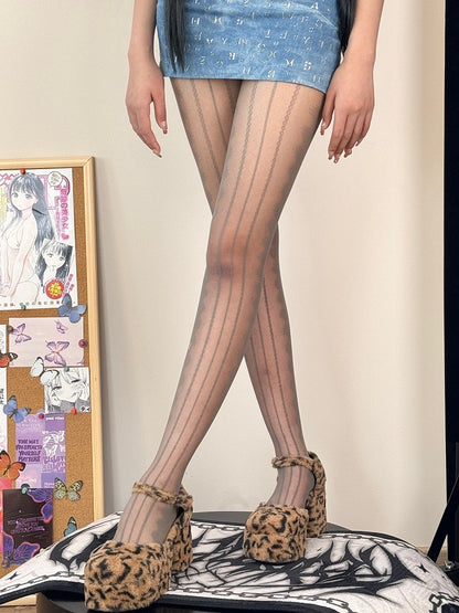 Tights Black/White/Gray/Brown Striped Pattern