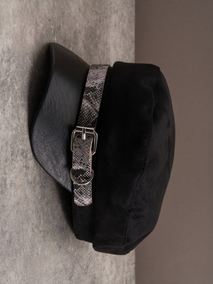 Beret Hat Snakeskin Design Buckle Pattern Black Gothic
