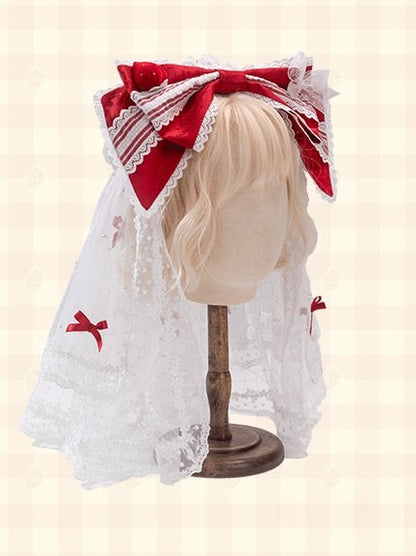 Large Bow Lolita Veil Head Pink/Red