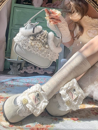 Style with Kawaii Flat Silver Trim Lace White Sneakers