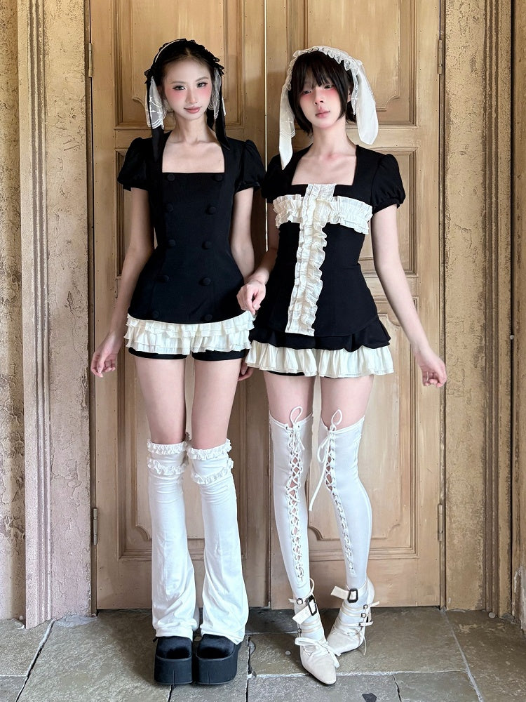 Black & White Ruffle Mini Skirt with Built-In Shorts - Damn Girl