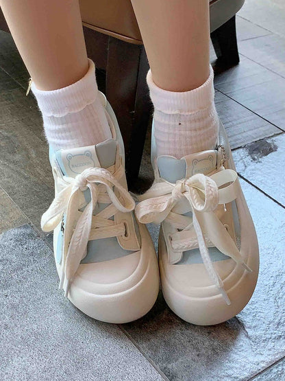 Blue Daily White And Kawaii Applique Teddy Platform Upper Bear Sole Star with