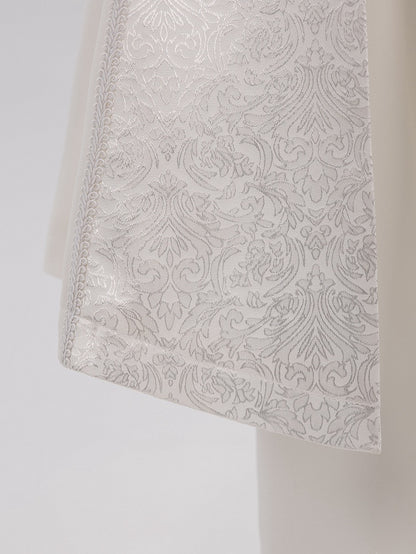 White Jacquard Coat with Zip Closure, Lace-Up Back, and Cutout Detail - DevilInspired Exclusive Collection