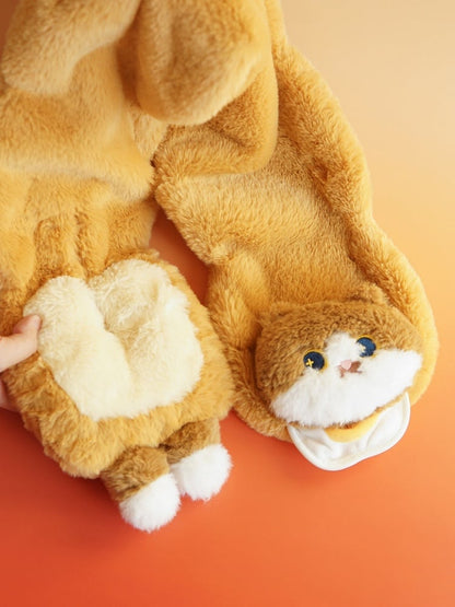 Süßer Katzen-Plüschschal in Braun