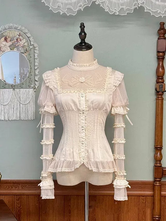 ネックラインフリルレッド/取り外し可能なブラックショートパンツ、シャツスリーブ付きベージュ