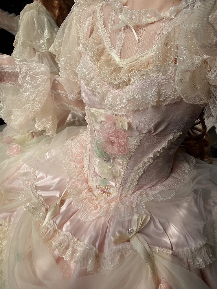 Rosa Blumenfee Korsett mit Knochen Taille Hanayome Prinzessin Lolita JSK Komplettset