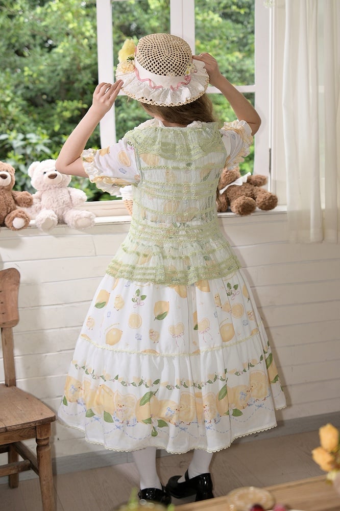 Chick Sleeves for Short Summer White Lolita Dress Print and Lemon Spring