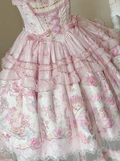 Pink Bow Sweet Lolita Hairclip with Floral Center - Honey Machine
