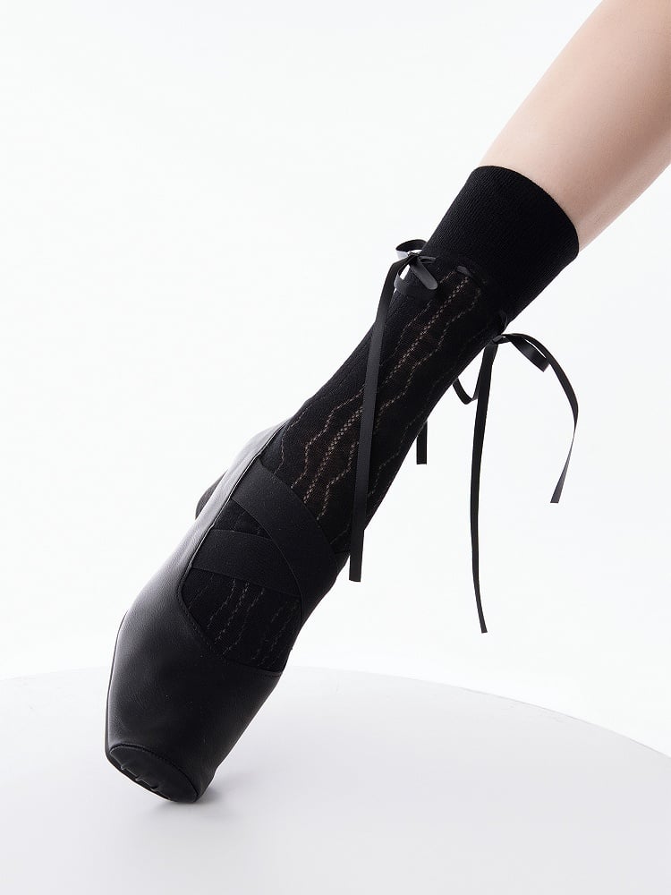 with Bow Socks Decoration Ribbon Cotton Black/White/Pink