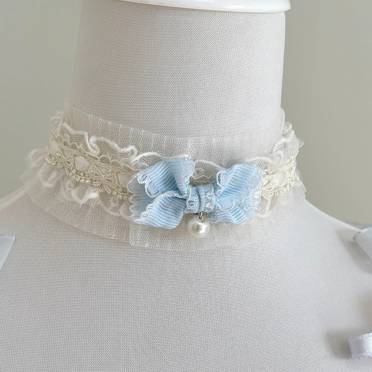 Lolita Choker with Bow, Lace & Bead Accent in Four Colors - Dream Gift Box