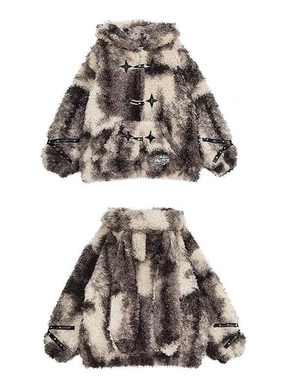 Coat Beige Cross Hooded Khaki Bunny and Ears - Sleeves Signature Plush Strap in