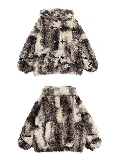 Coat Beige Cross Hooded Khaki Bunny and Ears - Sleeves Signature Plush Strap in