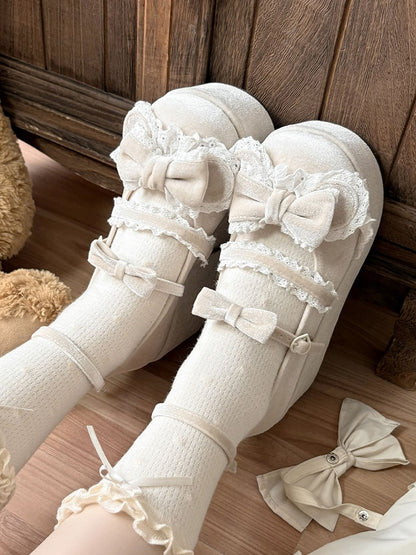 Milk Tea Sweet Lolita Platform Ear Shoes Bow Bear with