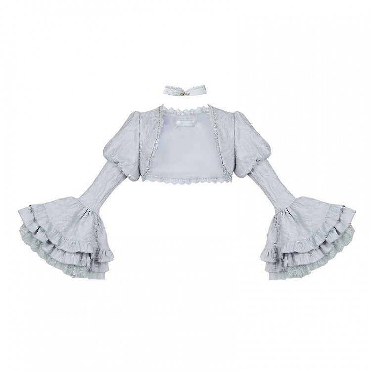Cuffs Long Lolita Gray Layered Silver Ruffle Bell Bolero Sleeves Witch