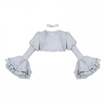 Cuffs Long Lolita Gray Layered Silver Ruffle Bell Bolero Sleeves Witch