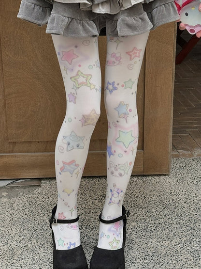ホワイト スイート スター プリント タイツ