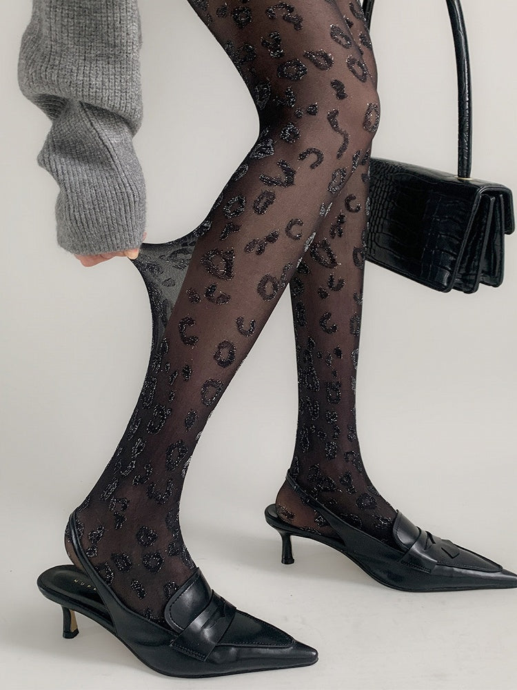 Pantyhose Leopard Retro Print Sheer Glitter