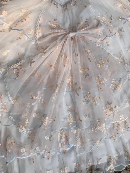 Bow Large Apricot Embroidered White Floral