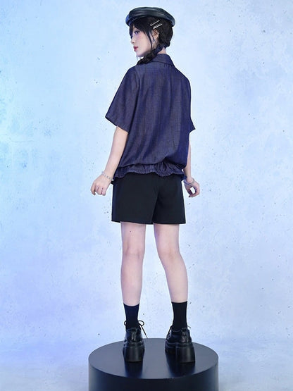 Purple Short Sleeve Shirt with Sea Lily and Drawstring - Quirky Hut