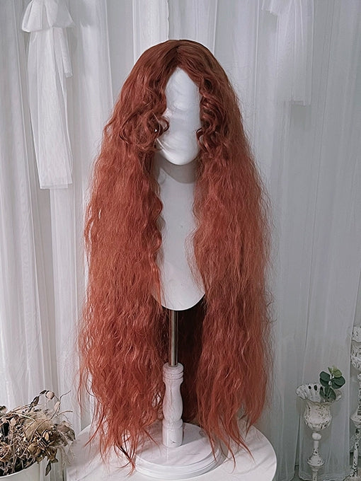 Curtain Curly Wigs 48cm Long With Orange Bangs