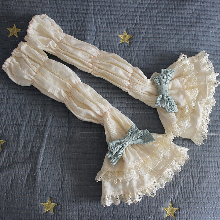 Sleeves Pink-Purple/Blue/Green Lace Detail Bowknot Trim