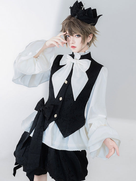 Black Jacquard Waistcoat with Banded Collar - Princess Chronicles