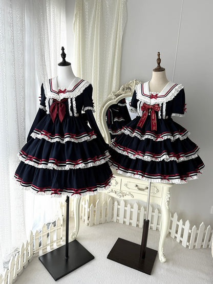 Matrosen-Set Lolita Navy Sommerkleid Rock Full OP Navycore Tiered Blue