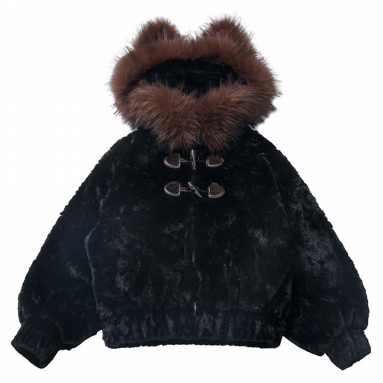 Black Bear Ears Hooded Plush Coat