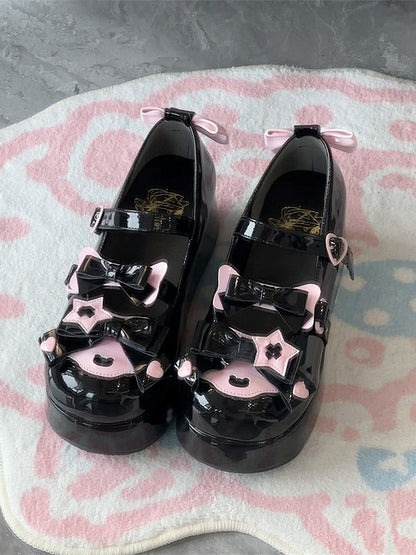 Accents Pink Bow Lolita and Snap Sweet Black Janes Mary Heart-Shaped with