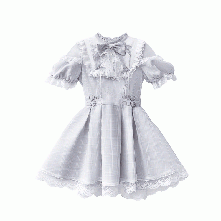 Shoulder Cutout Dress Dusty Blue Jirai Kei Plaid with