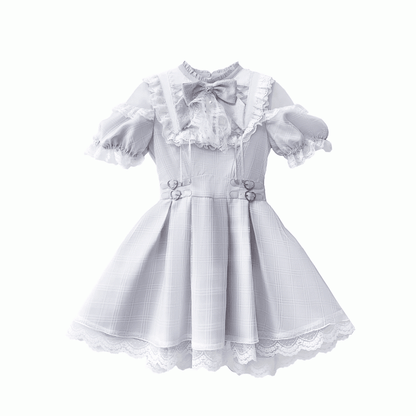 Shoulder Cutout Dress Dusty Blue Jirai Kei Plaid with