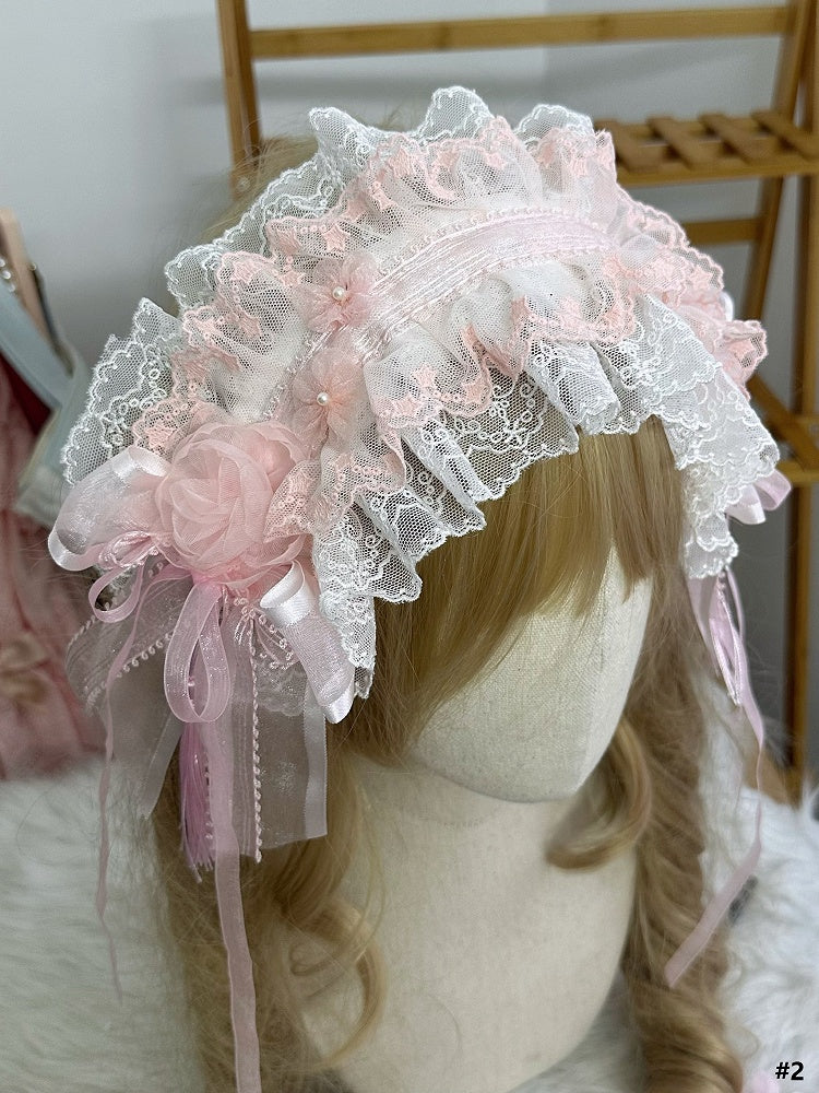 Ruffled Types Pink Lace Bow Hairband Lolita Flower 2 Sweet