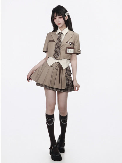 Beige Fitted Short Sleeve Shirt - PINK SAVIOR
