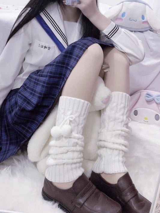 Colors: Leg Style Knit Warmers Pink Pom-Pom (3 Lolita Cable