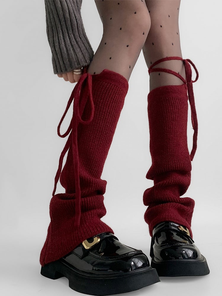 Straps Red/Gray/Coffee JK Leg Flared Warmers Design Bow
