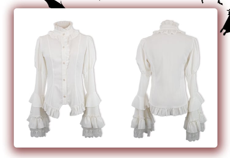 Bell Neckline White Ruffle Gothic Sleeves Shirt