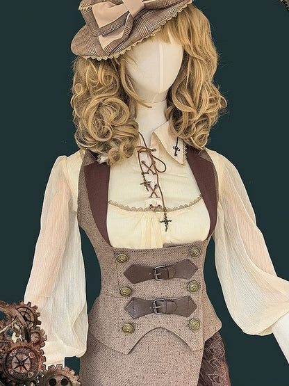 Details Steampunk with Button Lolita Waistcoat Coffee