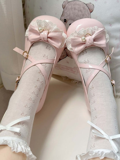 Heart Trim 2.5cm Snap Pink Low-heel Shoes Sweet Lace Lolita with