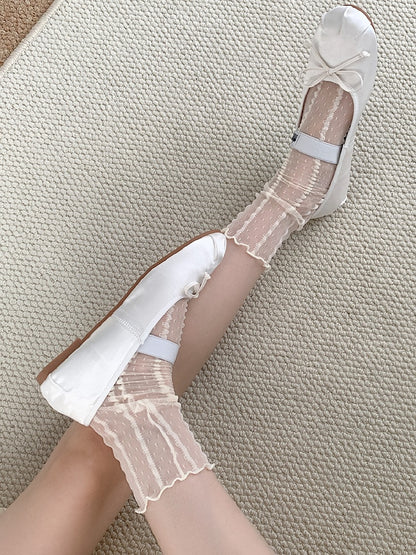 Beige Calf Polka-dot Socks And Striped Pattern