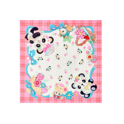 ピンクのチェック柄の花柄とパンダ柄のスカーフ