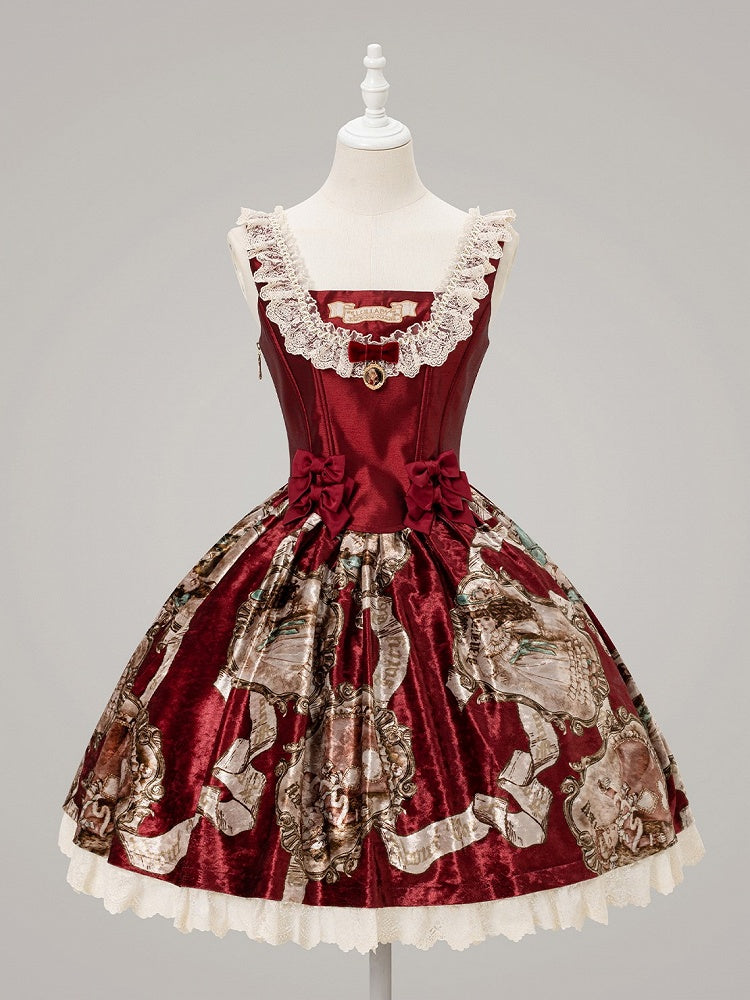 Top+Skirt Classic Lolita Lace-Trimmed Red Wine Set Baroque Elegant
